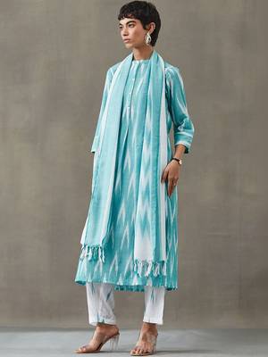 formal women printed regular cotton kurta with trousers & with dupatta 5