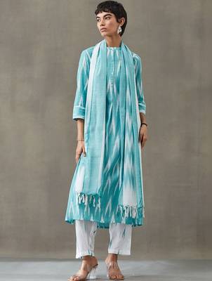 formal women printed regular cotton kurta with trousers & with dupatta 7