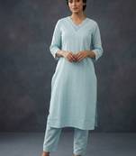 smart regular thread work kurta with trousers