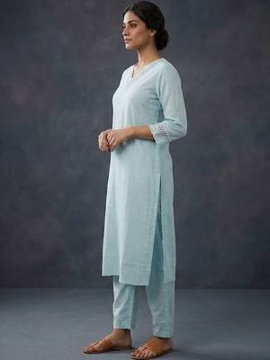 smart regular thread work kurta with trousers 2