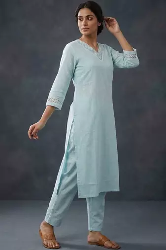 smart regular thread work kurta with trousers