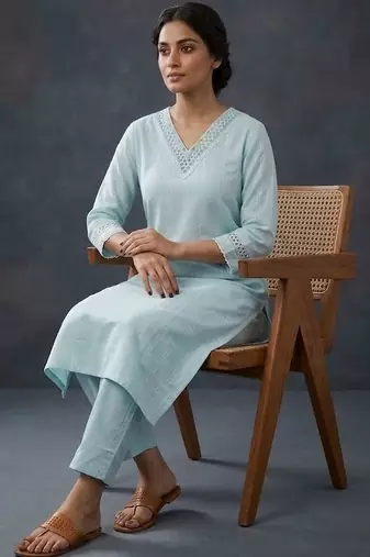 smart regular thread work kurta with trousers