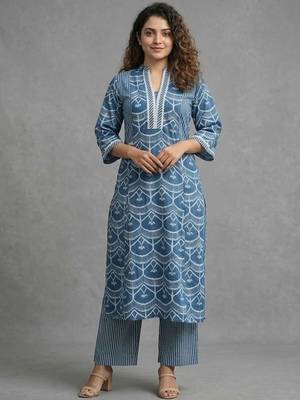 structured cotton printed printed regular kurta with palazzos 1