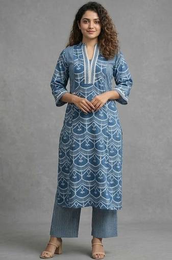 structured cotton printed printed regular kurta with palazzos