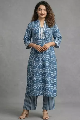 structured cotton printed printed regular kurta with palazzos