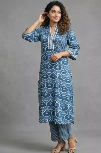structured cotton printed printed regular kurta with palazzos
