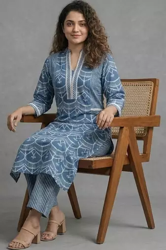 structured cotton printed printed regular kurta with palazzos