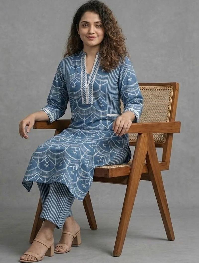 structured cotton printed printed regular kurta with palazzos