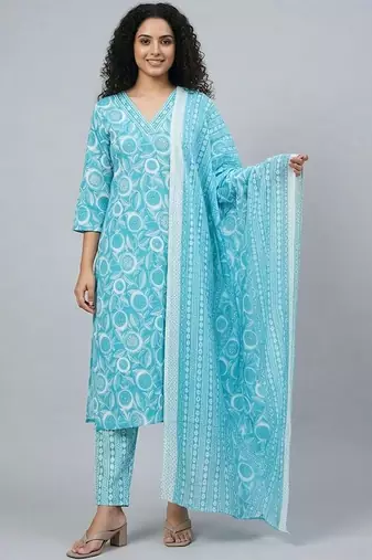 easy-moving ethnic motifs printed regular sequinned kurta with trousers & with dupatta