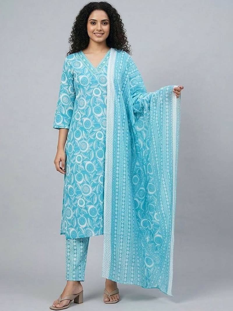 easy-moving ethnic motifs printed regular sequinned kurta with trousers & with dupatta