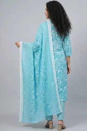 easy-moving ethnic motifs printed regular sequinned kurta with trousers & with dupatta