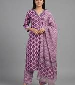 smart printed ethnic motifs printed regular cotton kurta with trousers & with dupatta