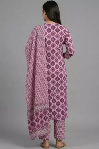 smart printed ethnic motifs printed regular cotton kurta with trousers & with dupatta