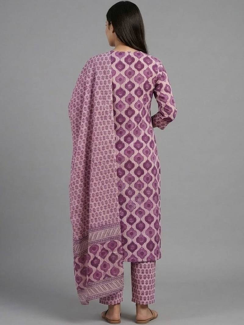 smart printed ethnic motifs printed regular cotton kurta with trousers & with dupatta