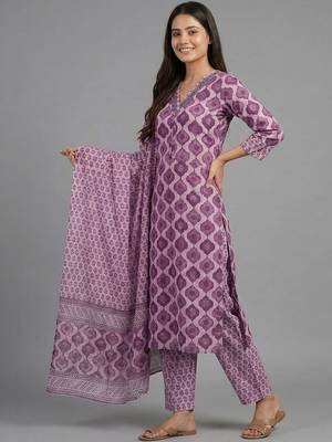 smart printed ethnic motifs printed regular cotton kurta with trousers & with dupatta 4