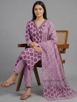 smart printed ethnic motifs printed regular cotton kurta with trousers & with dupatta 5