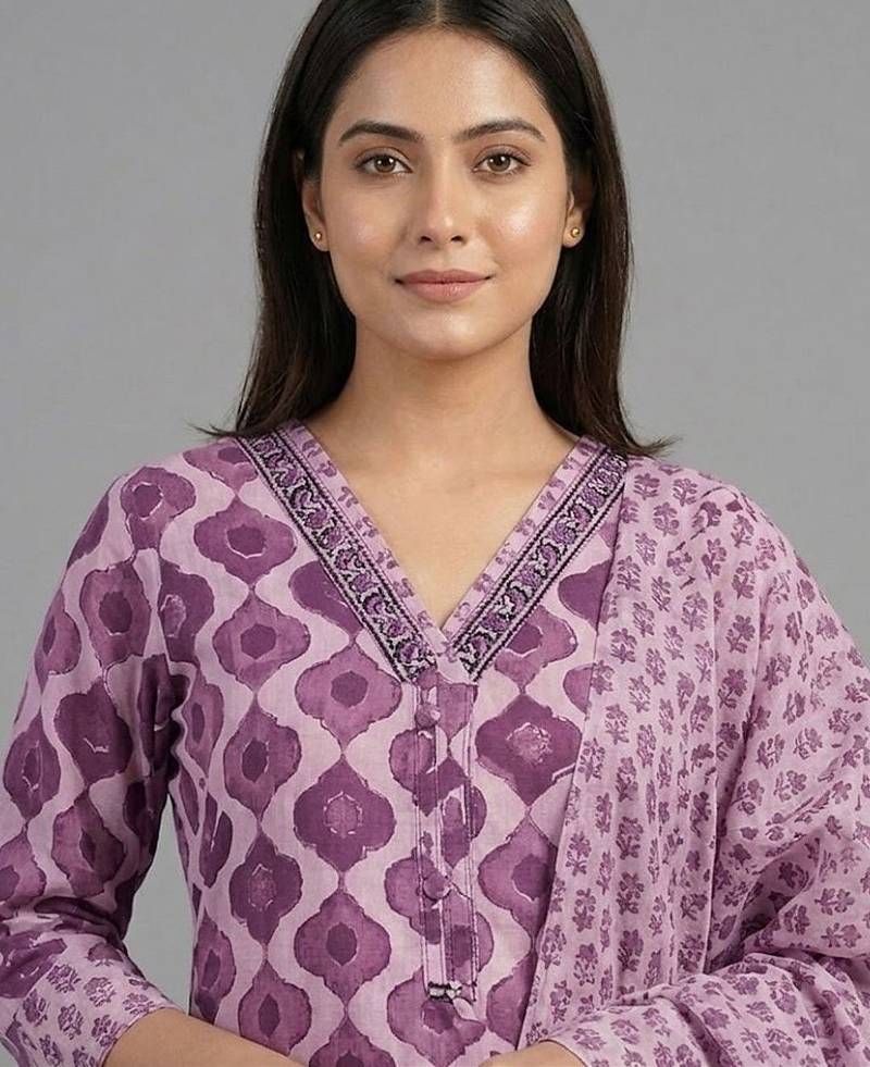 smart printed ethnic motifs printed regular cotton kurta with trousers & with dupatta