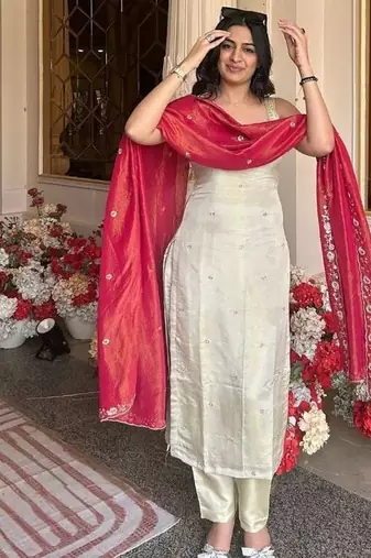 Ivory  buti work kurta set