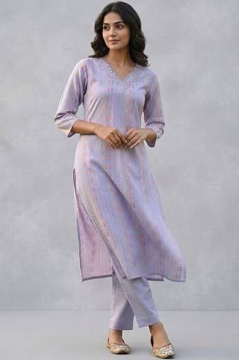 printed formal cotton ethnic motifs printed regular thread work kurta with trousers