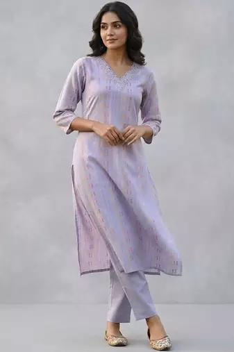 printed formal cotton ethnic motifs printed regular thread work kurta with trousers