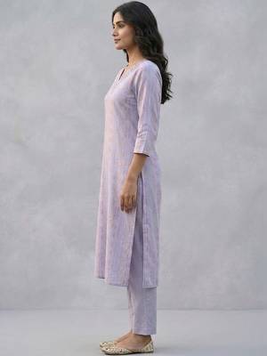 printed formal cotton ethnic motifs printed regular thread work kurta with trousers 2