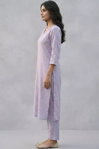printed formal cotton ethnic motifs printed regular thread work kurta with trousers