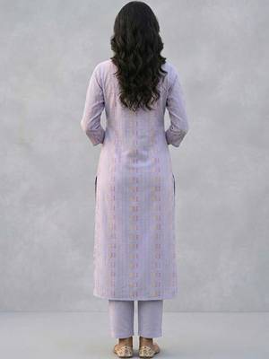 printed formal cotton ethnic motifs printed regular thread work kurta with trousers 3