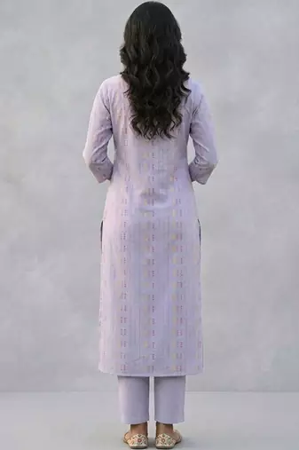 printed formal cotton ethnic motifs printed regular thread work kurta with trousers