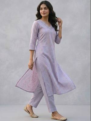 printed formal cotton ethnic motifs printed regular thread work kurta with trousers 4