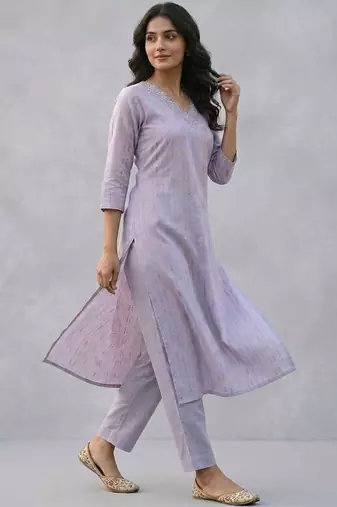 printed formal cotton ethnic motifs printed regular thread work kurta with trousers