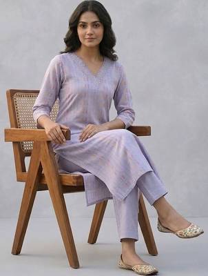 printed formal cotton ethnic motifs printed regular thread work kurta with trousers 5