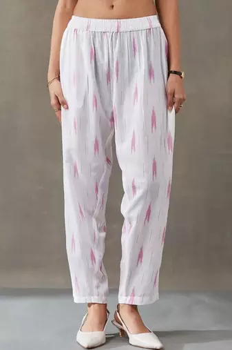 tailored women ethnic motifs printed regular cotton kurta with trousers & with dupatta