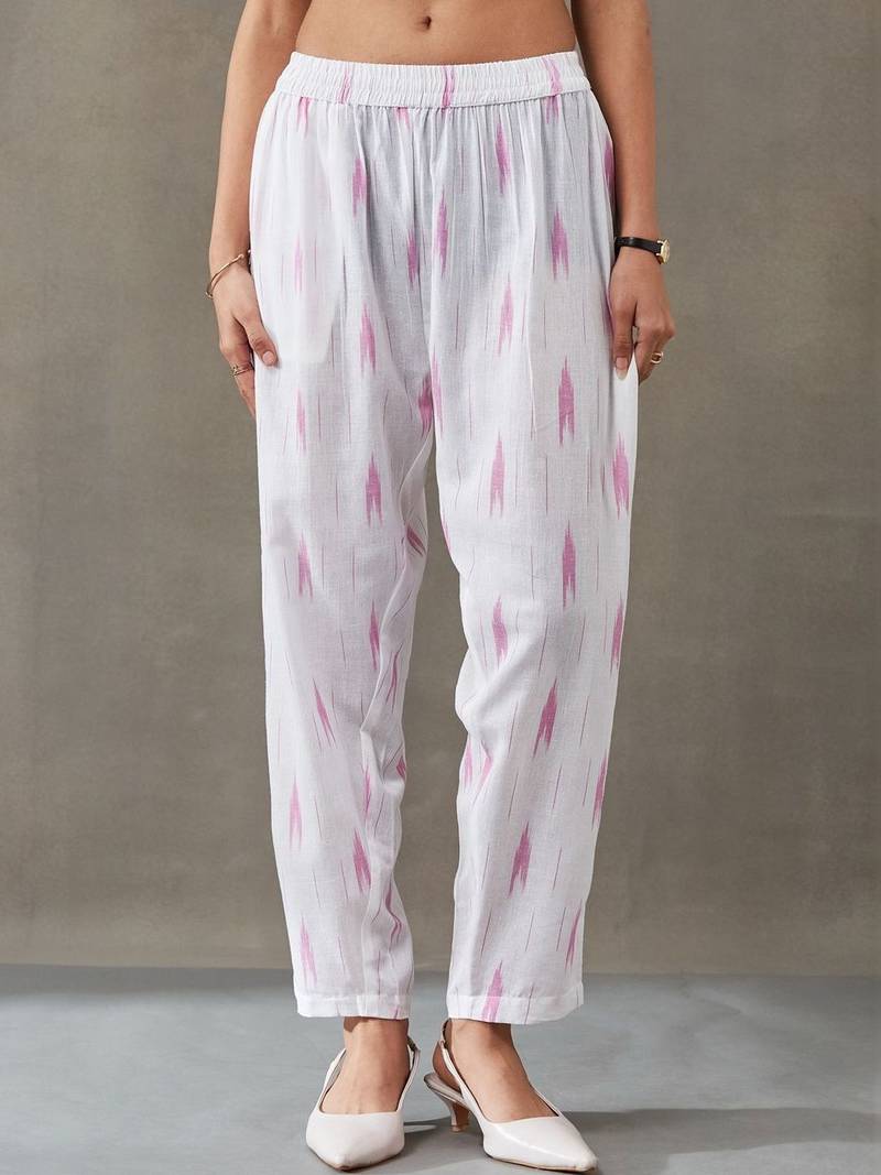 tailored women ethnic motifs printed regular cotton kurta with trousers & with dupatta
