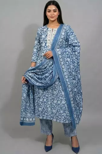 flare workwear ethnic motifs printed regular thread work kurta with trousers & with dupatta