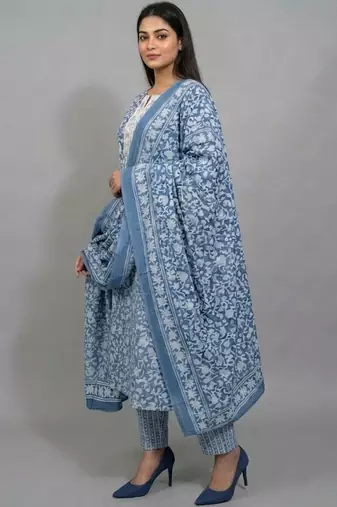 flare workwear ethnic motifs printed regular thread work kurta with trousers & with dupatta