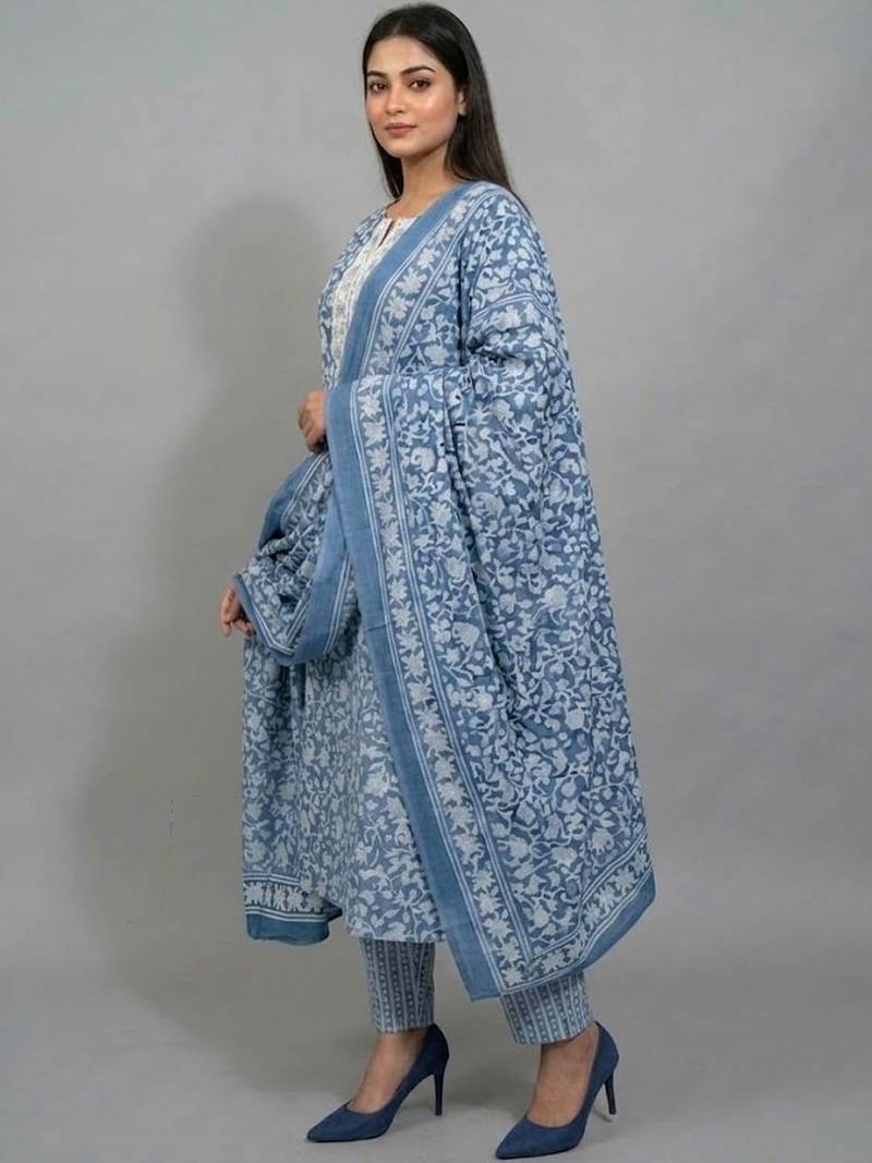 flare workwear ethnic motifs printed regular thread work kurta with trousers & with dupatta