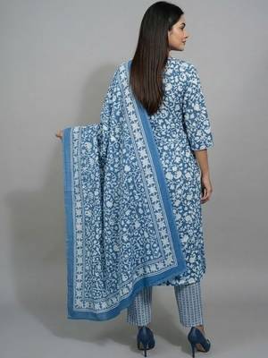 flare workwear ethnic motifs printed regular thread work kurta with trousers & with dupatta 3