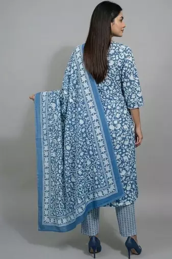 flare workwear ethnic motifs printed regular thread work kurta with trousers & with dupatta