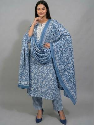 flare workwear ethnic motifs printed regular thread work kurta with trousers & with dupatta 4