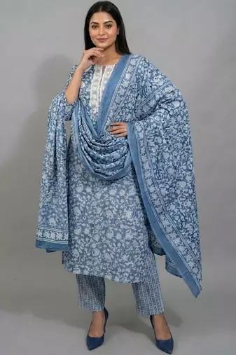 flare workwear ethnic motifs printed regular thread work kurta with trousers & with dupatta