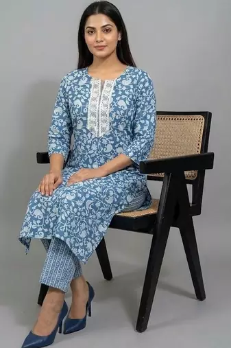 flare workwear ethnic motifs printed regular thread work kurta with trousers & with dupatta