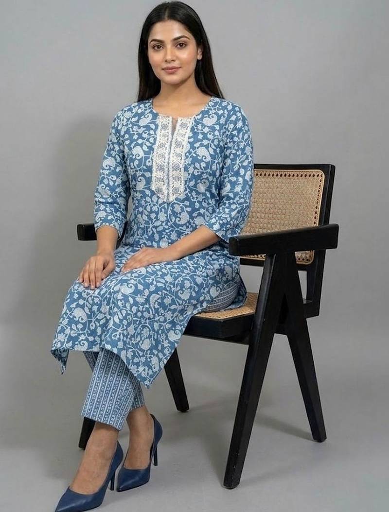 flare workwear ethnic motifs printed regular thread work kurta with trousers & with dupatta