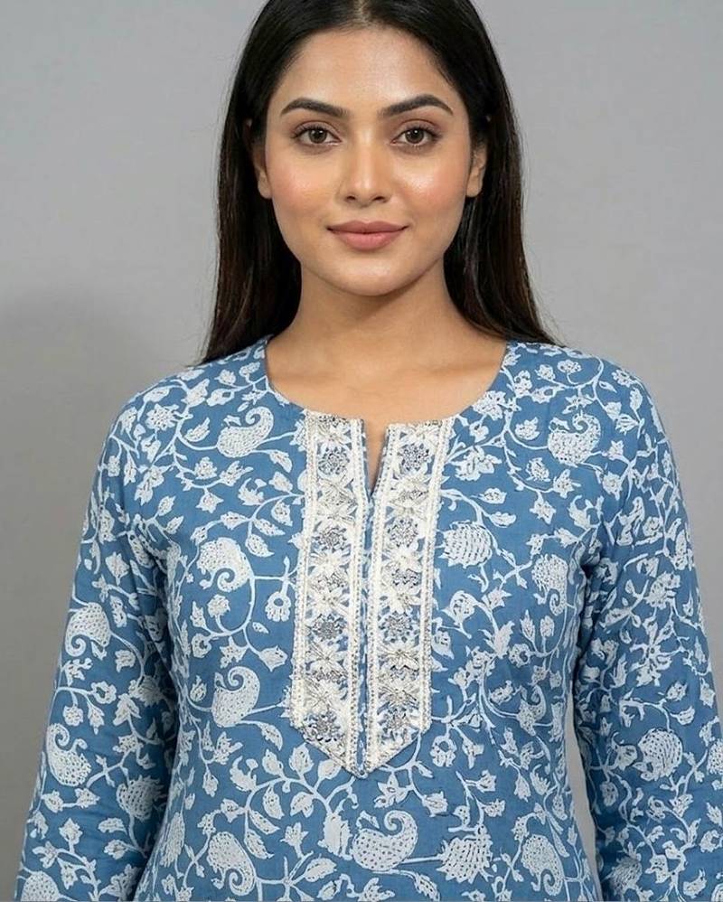flare workwear ethnic motifs printed regular thread work kurta with trousers & with dupatta