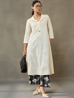 structured a-line floral regular thread work cotton kurta with palazzos 1