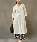structured a-line floral regular thread work cotton kurta with palazzos