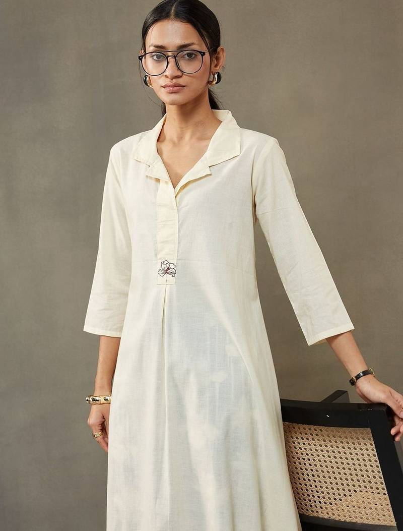 structured a-line floral regular thread work cotton kurta with palazzos