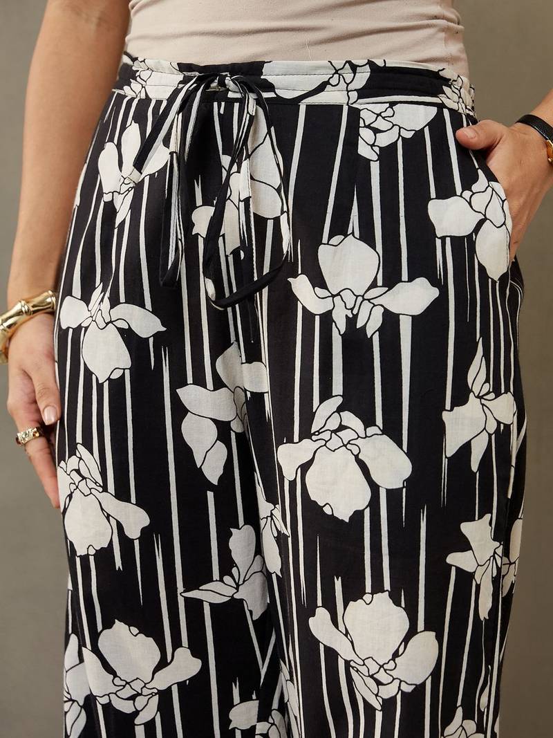 structured a-line floral regular thread work cotton kurta with palazzos
