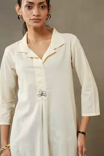 structured a-line floral regular thread work cotton kurta with palazzos