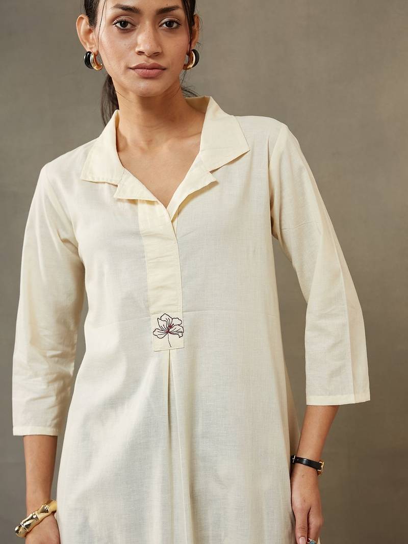structured a-line floral regular thread work cotton kurta with palazzos