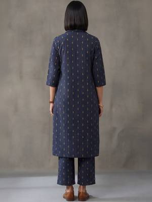 women floral embroidered regular mirror work cotton kurta with trousers 2